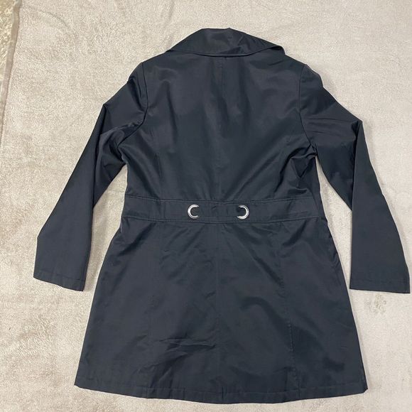 Via Spiga XL Womens Black Rain Coat Jacket Trench Animal Print Lining Belted - Picture 9 of 14